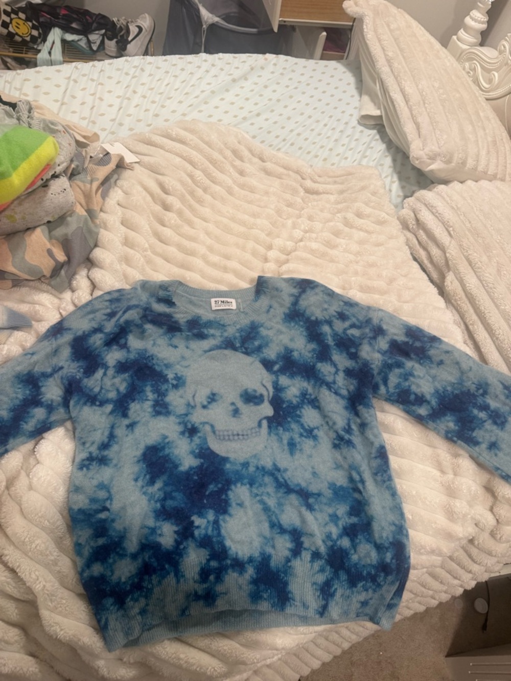 Blue Tie-Dye Skull Crewneck Sweater